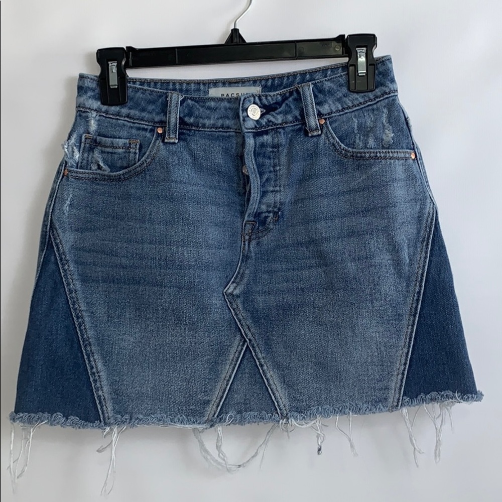 PACSUN denim raw 2 tone hem mini skirt